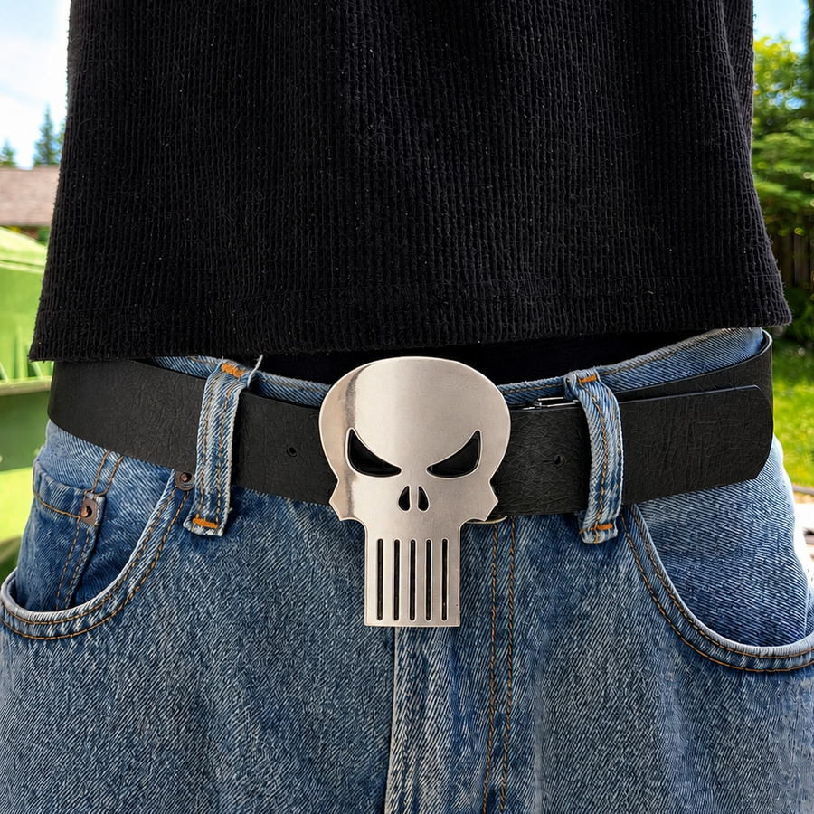 Punisher Belt Buckle with Black Belt